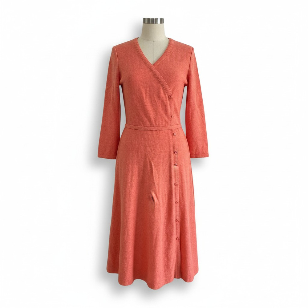 Butte Knit Vintage Coral Knit Wrap Style Dress Size Medium 60s